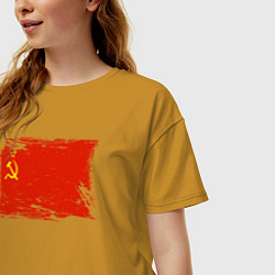 Футболка оверсайз женская Рваный флаг СССР, цвет: горчичный — фото 2