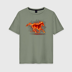 Футболка оверсайз женская Fire horse огненная лошадь, цвет: авокадо