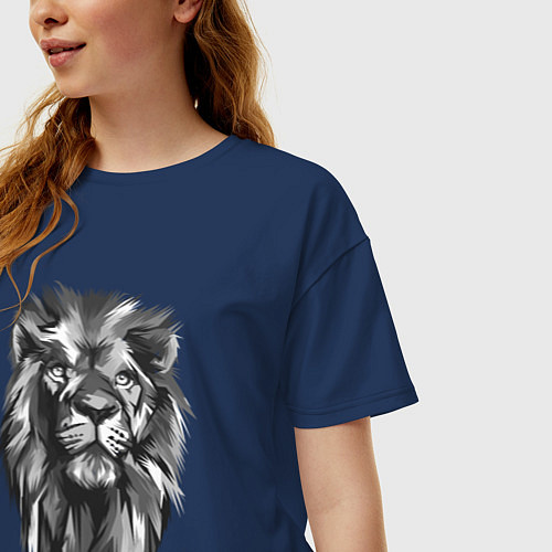Женская футболка оверсайз Черно-белая голова льва / Тёмно-синий – фото 3