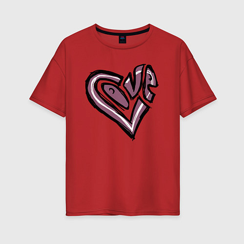 Женская футболка оверсайз Сердце LOVE рисунок / Красный – фото 1