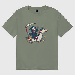 Футболка оверсайз женская Смерть на единороге Death on unicorn, цвет: авокадо