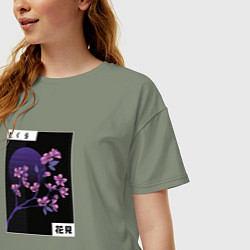 Футболка оверсайз женская Сакура Закат, цвет: авокадо — фото 2