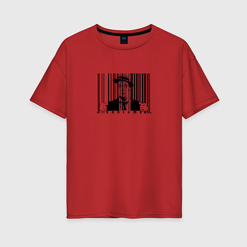 Женская футболка оверсайз Покупатель за штрих-кодом в клетке / Красный – фото 1