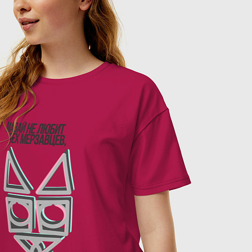 Женская футболка оверсайз Мазай и зайцы / Маджента – фото 3