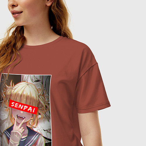 Женская футболка оверсайз Надпись Senpai Ahegao / Кирпичный – фото 3