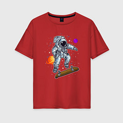 Женская футболка оверсайз Космонавт прыгает на скейте