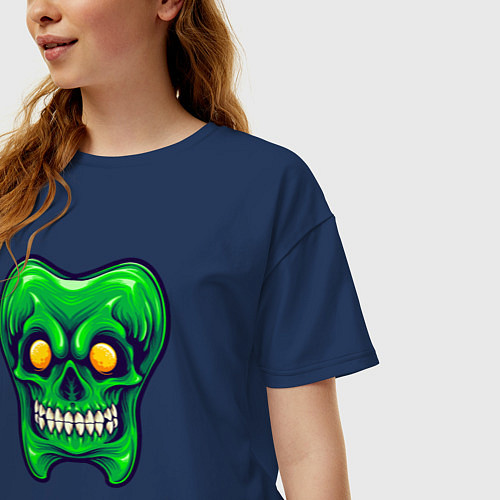 Женская футболка оверсайз Tooth Skull / Тёмно-синий – фото 3