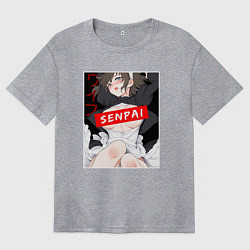 Футболка оверсайз женская Девушка и надпись Senpai Ahegao, цвет: меланж