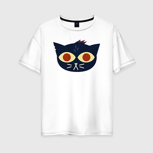 Женская футболка оверсайз Странный синий кот / Белый – фото 1