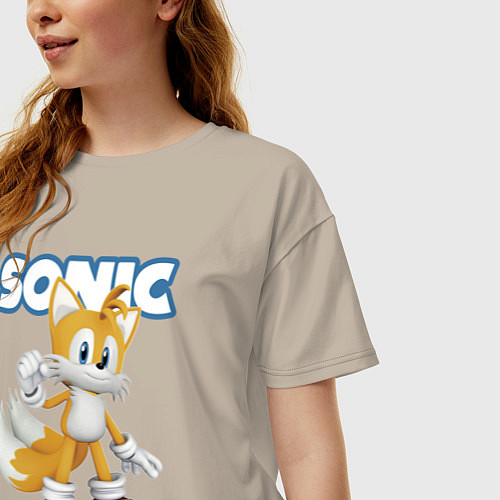Женская футболка оверсайз Майлз Тейлз Прауэр Sonic Видеоигра / Миндальный – фото 3