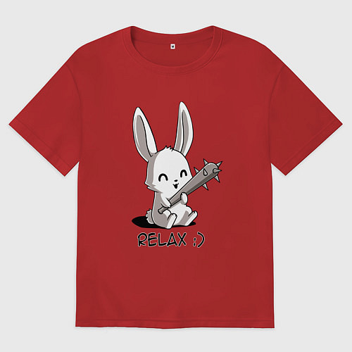 Женская футболка оверсайз Милый зайчик с дубинкой / Красный – фото 1