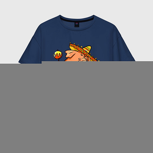 Женская футболка оверсайз Мексиканский веселый слон / Тёмно-синий – фото 1
