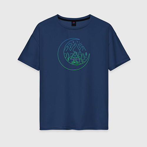 Женская футболка оверсайз Горы, велик и домик / Тёмно-синий – фото 1