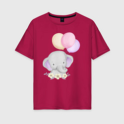Женская футболка оверсайз Милый Слонёнок Играет С Воздушными Шариками