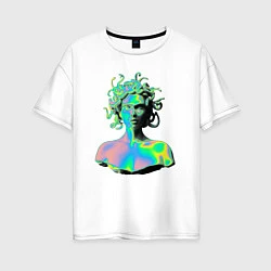 Футболка оверсайз женская Gorgon Medusa Vaporwave Neon, цвет: белый