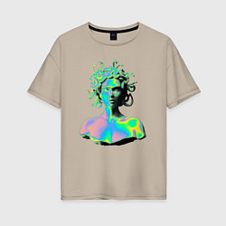 Футболка оверсайз женская Gorgon Medusa Vaporwave Neon, цвет: миндальный