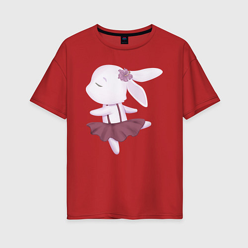 Женская футболка оверсайз Милый Крольчонок Танцует / Красный – фото 1