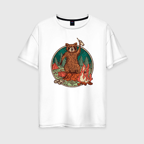 Женская футболка оверсайз Винтажный енот на отдыхе Camping Raccoon / Белый – фото 1