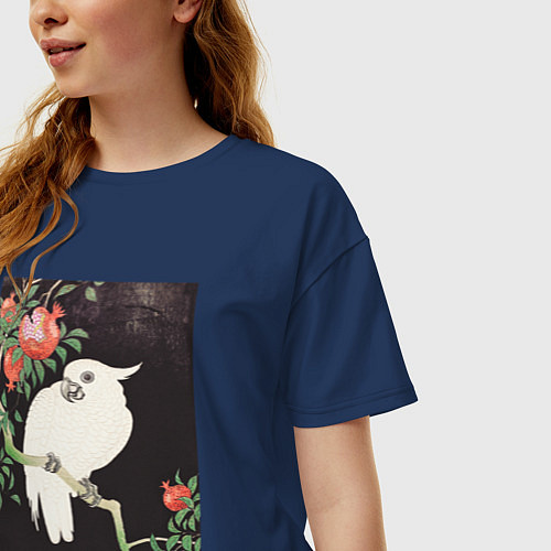 Женская футболка оверсайз Cockatoo and Pomegranate / Тёмно-синий – фото 3