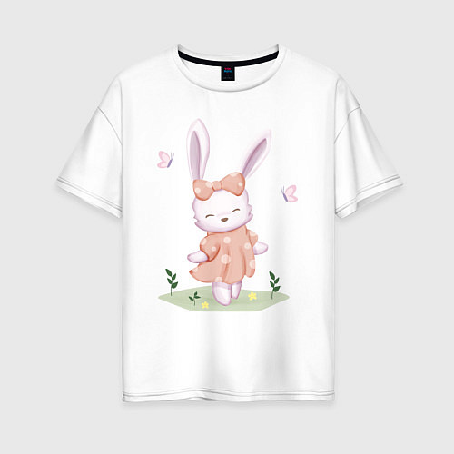 Женская футболка оверсайз Милый Крольчонок С Бантиком / Белый – фото 1