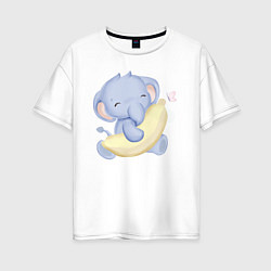Женская футболка оверсайз Милый Слонёнок С Бананом
