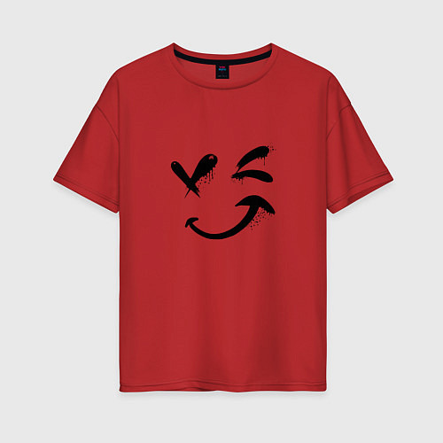 Женская футболка оверсайз Подмигивающий смайлик Граффити / Красный – фото 1