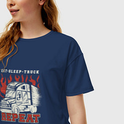 Футболка оверсайз женская Eat Sleep Truck Repeat, цвет: тёмно-синий — фото 2
