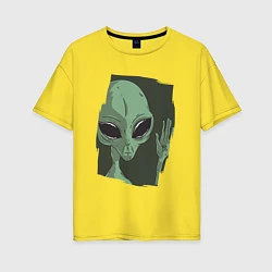 Женская футболка оверсайз Пришелец машет рукой Alien Waving Hand