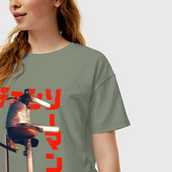 Футболка оверсайз женская Человек-бензопила на кресте, цвет: авокадо — фото 2