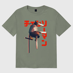 Женская футболка оверсайз Человек-бензопила на кресте
