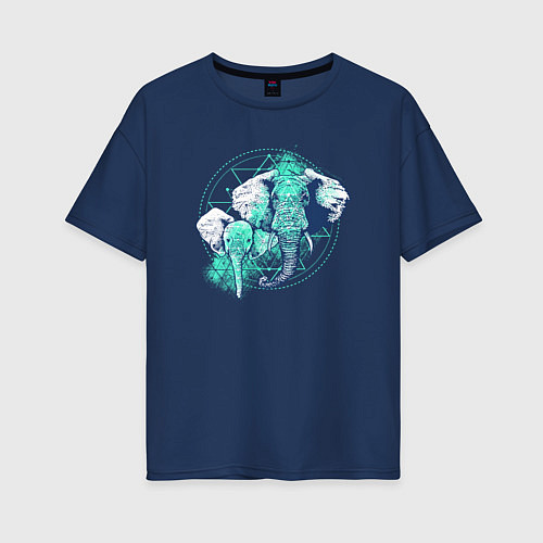 Женская футболка оверсайз 2 Слона / Тёмно-синий – фото 1