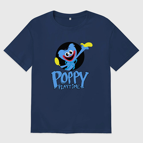 Женская футболка оверсайз POPPY PLAYTIME HAGGY WAGGY ХАГГИ ВАГГИ СЧАСТЛИВЫЙ / Тёмно-синий – фото 1