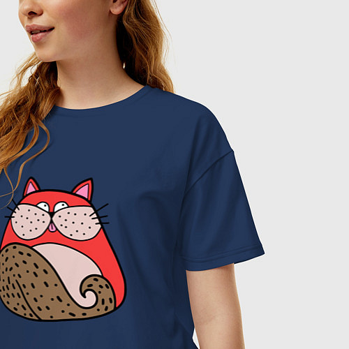 Женская футболка оверсайз Красный абстрактный кот / Тёмно-синий – фото 3