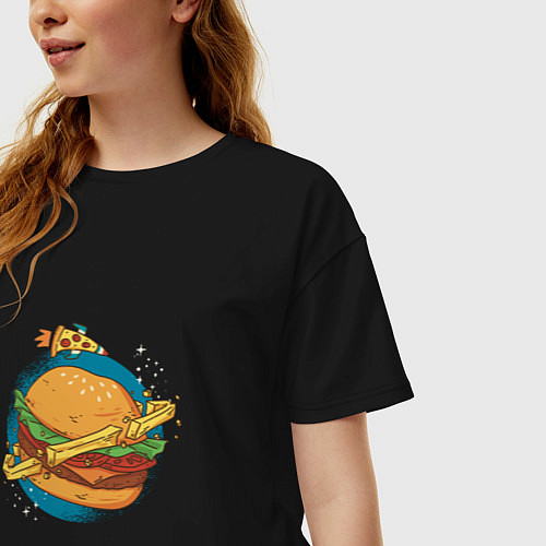 Женская футболка оверсайз Бургер Планета Planet Burger / Черный – фото 3