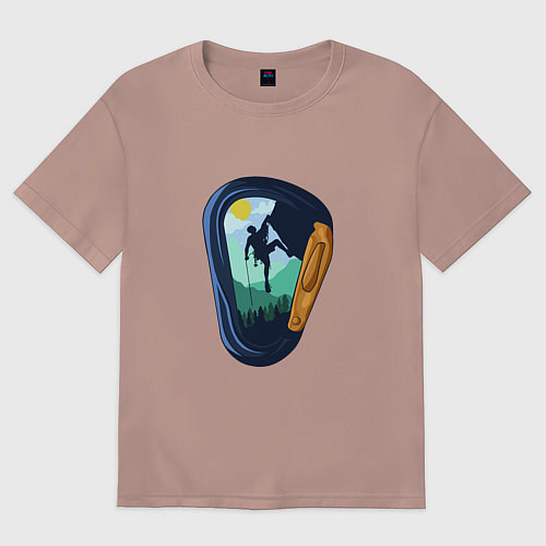 Женская футболка оверсайз Пейзаж с альпинистом в карабине / Пыльно-розовый – фото 1