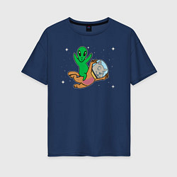 Женская футболка оверсайз Пришелец на коте в космосе