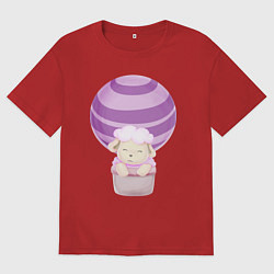 Футболка оверсайз женская Милая Овечка На Воздушном Шаре, цвет: красный