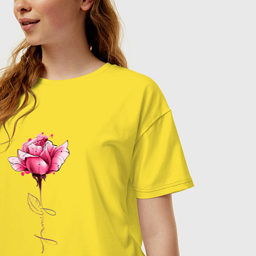 Женская футболка оверсайз Роза с надписью FAMILY / Желтый – фото 3