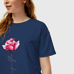 Футболка оверсайз женская Роза с надписью FAMILY, цвет: тёмно-синий — фото 2
