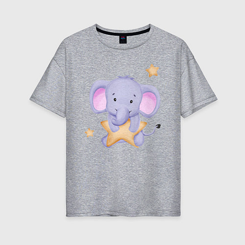 Женская футболка оверсайз Милый Слонёнок Со Звездой / Меланж – фото 1