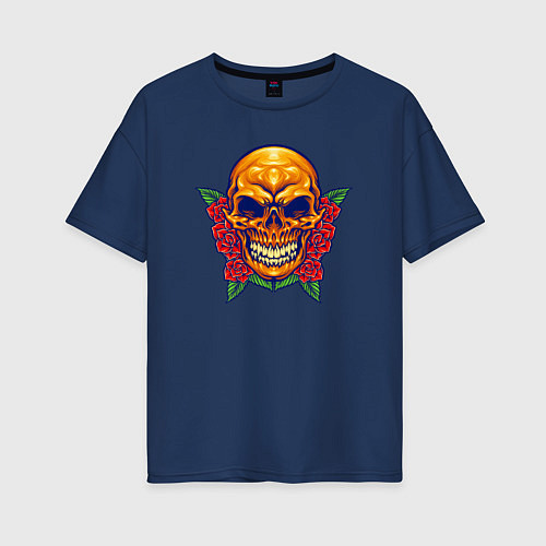 Женская футболка оверсайз Roses - Skull / Тёмно-синий – фото 1