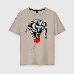 Женская футболка оверсайз Слон зебра на воздушном шаре
