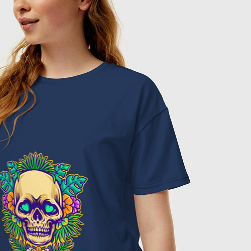 Женская футболка оверсайз Summer - Skull / Тёмно-синий – фото 3
