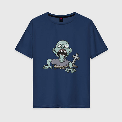 Женская футболка оверсайз Живой зомби / Тёмно-синий – фото 1