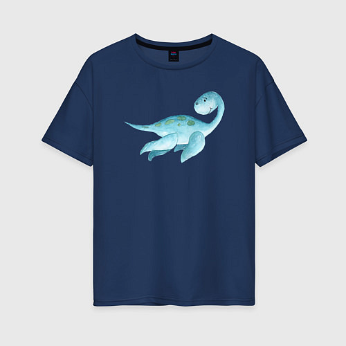 Женская футболка оверсайз Плавающий динозаврик / Тёмно-синий – фото 1
