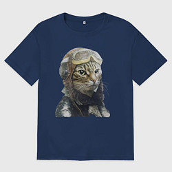 Футболка оверсайз женская Кот - пилот The pilot Cat, цвет: тёмно-синий