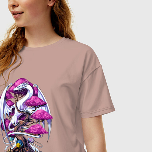 Женская футболка оверсайз Дракон на дереве - космическая метаморфоза / Пыльно-розовый – фото 3