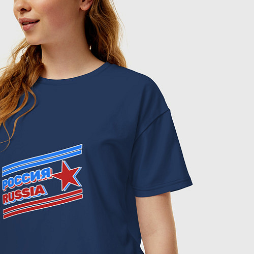 Женская футболка оверсайз Надпись Россия, Russia на русском и английском / Тёмно-синий – фото 3