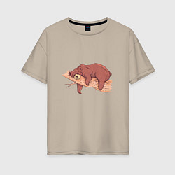 Женская футболка оверсайз Ленивый Медведь на дереве Lazy Tree Bear