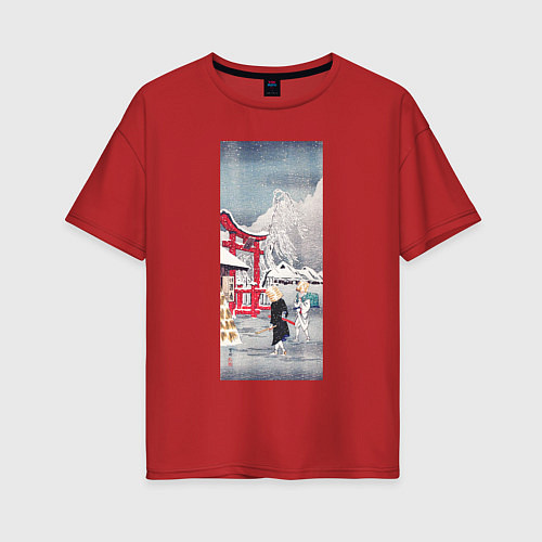 Женская футболка оверсайз Okabe in Snow Зима / Красный – фото 1